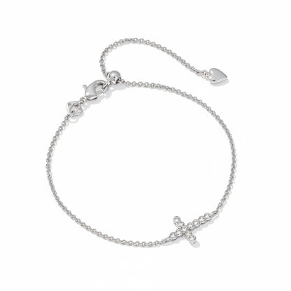 Cross Crystal Delicate Bracelet with crystal cross charm, fine adjustable chain; available in sizes 6", 7", and 8".