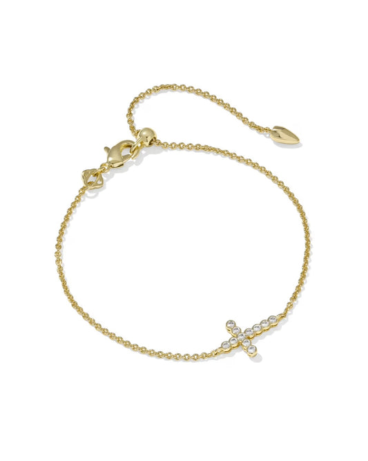 Cross Crystal Delicate Bracelet with crystal cross charm, fine adjustable chain; available in sizes 6", 7", and 8".