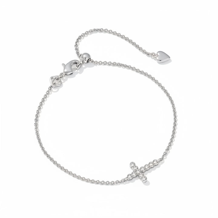 Cross Crystal Delicate Bracelet with crystal cross charm, fine adjustable chain; available in sizes 6", 7", and 8".