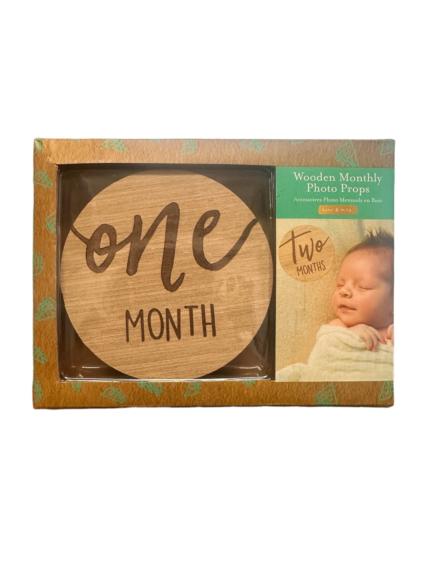 High-quality Wooden Monthly Photo Prop set includes "one month" and "two months" discs. Ideal for celebrating baby's first year. Sizes: One-size (each disc).