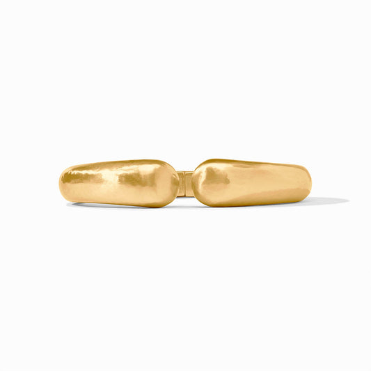 Solara Demi Cuff: polished 24K gold-plated bracelet, thick band, rounded ends meet at center. Available in S/M and M/L.