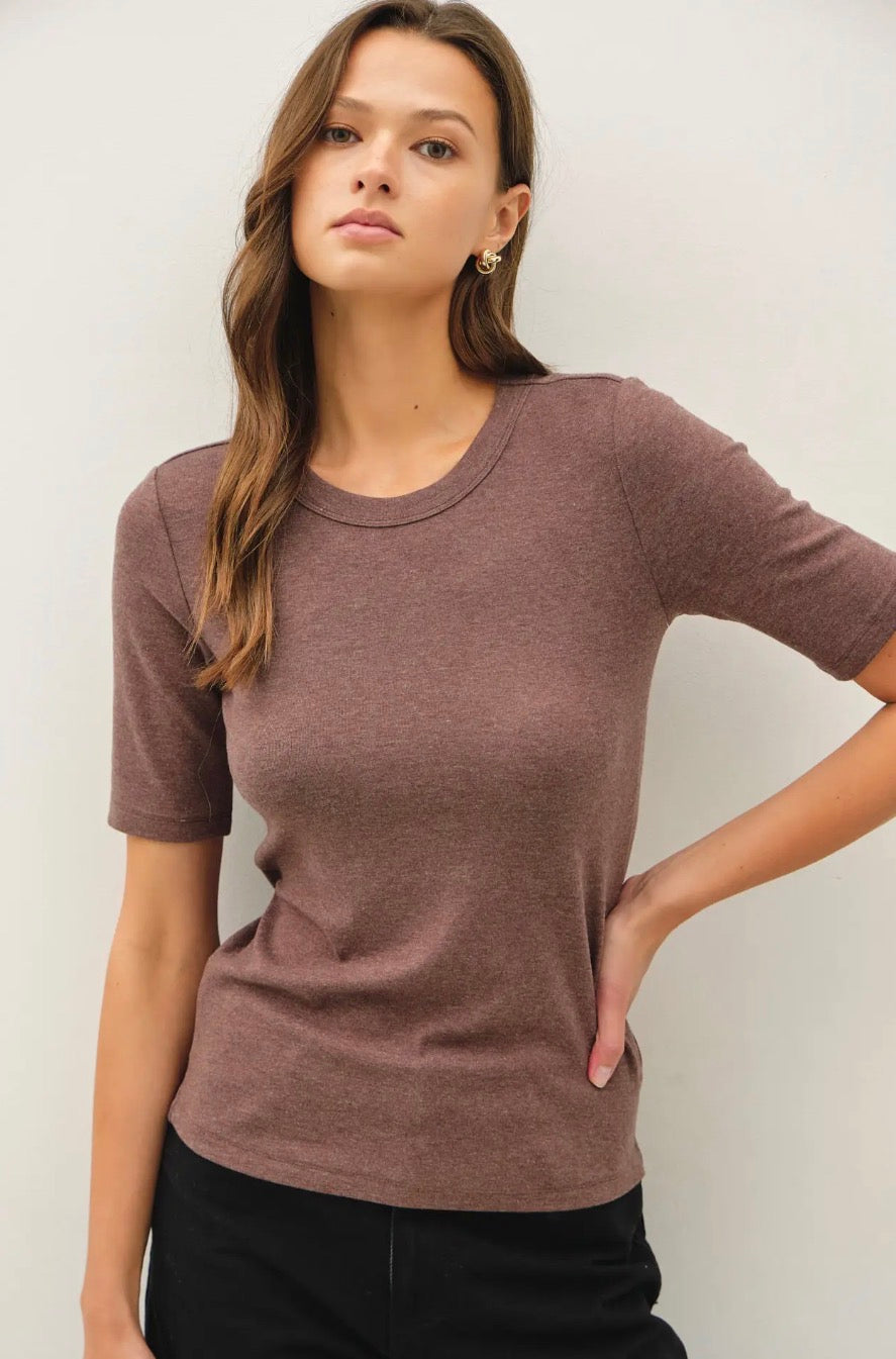 Ultra Soft Basic Tee, short-sleeved brown crewneck t-shirt.