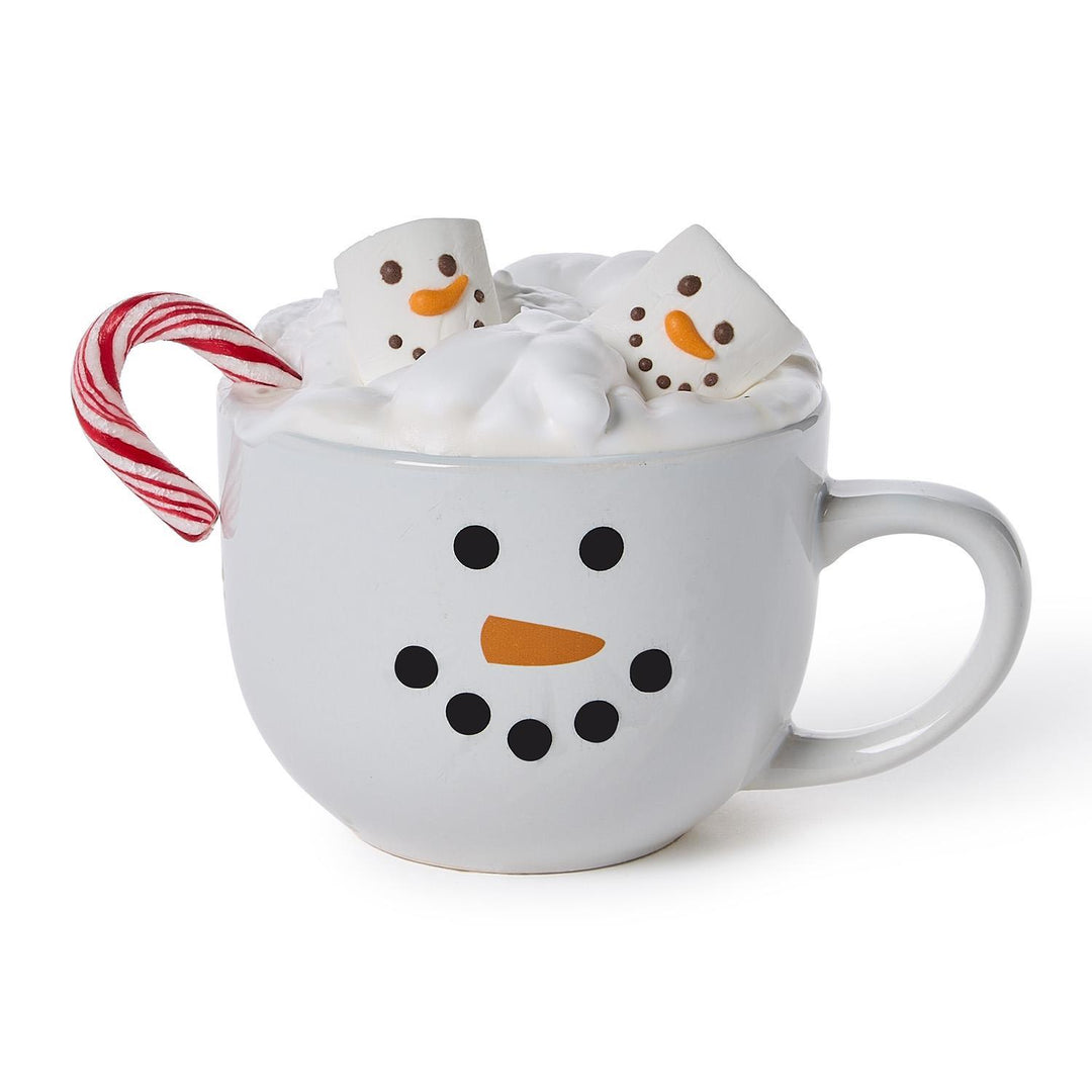 Snowman Swirl Hot Cocoa Set white ceramic snowman mug.