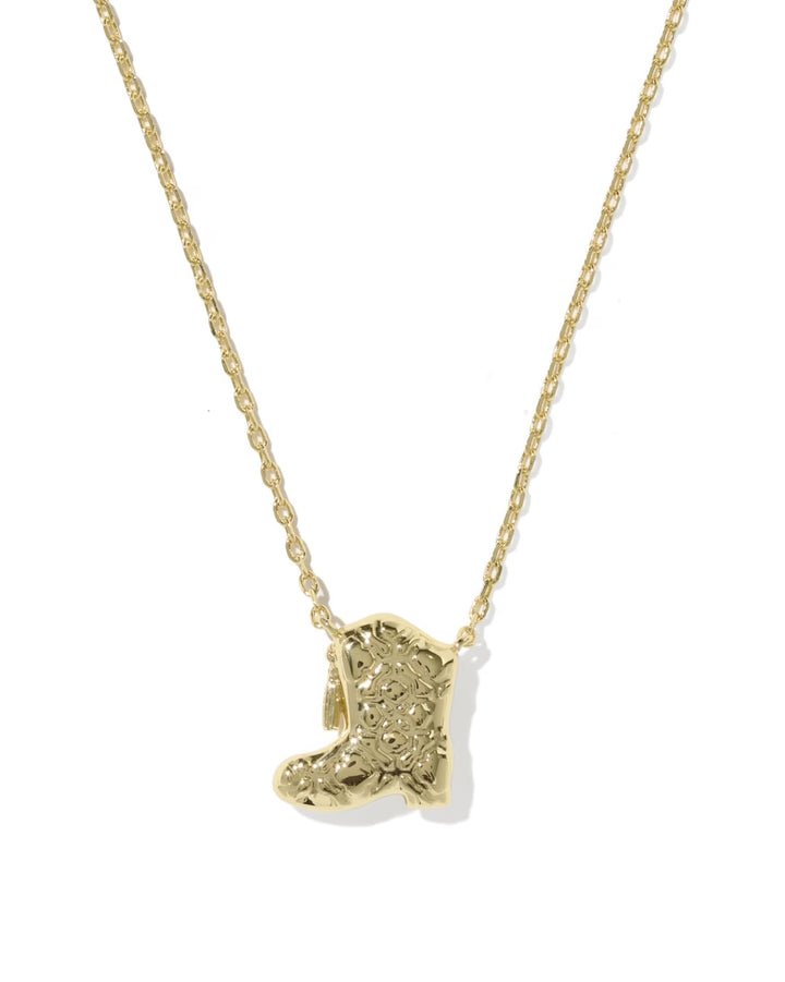 Kendra Scott Drill Team Boot Necklace: gold-tone, small textured cowboy boot charm on a delicate link chain. Available in one size.