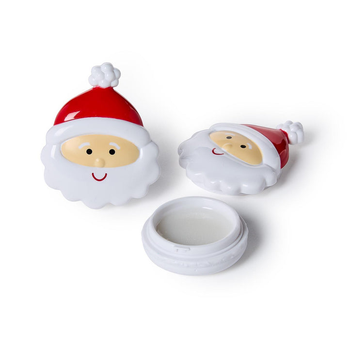 Santa Vanilla &amp; Marshmallow Scented Lip Balm containers, round, one open.