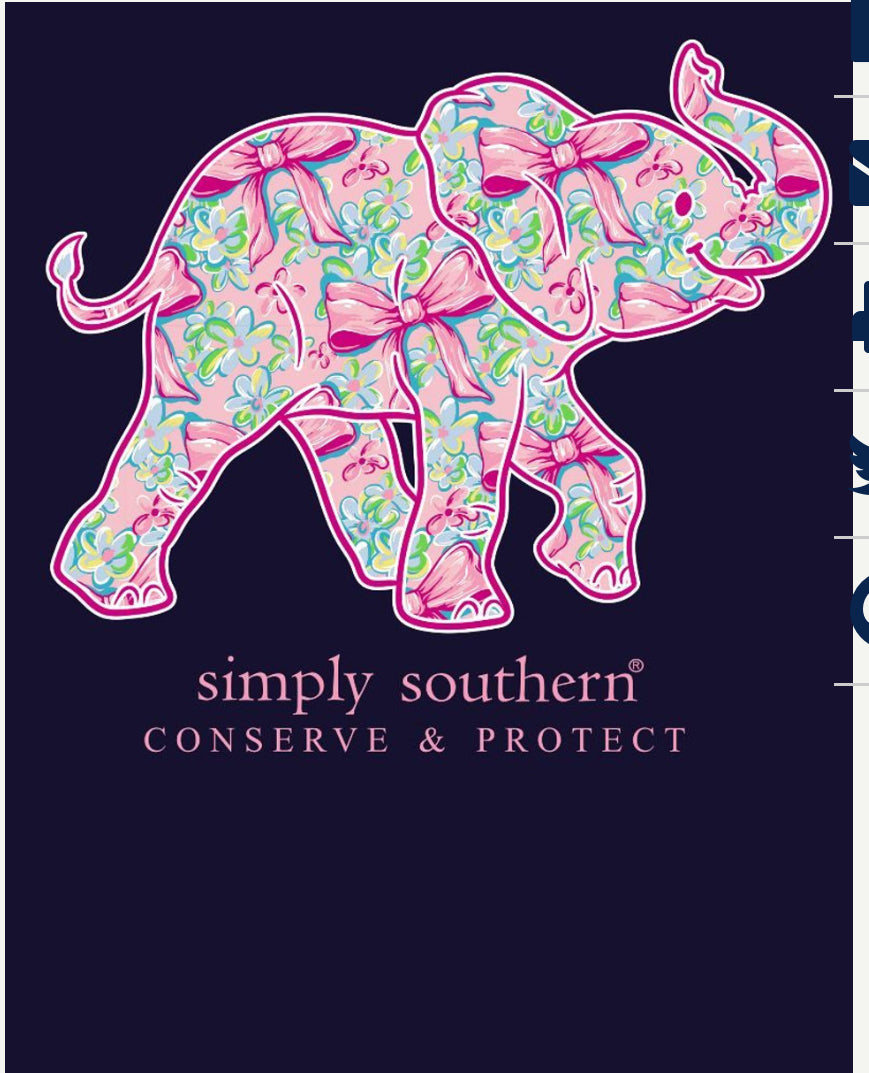 Bow Eclipse LS T-shirt with floral elephant graphic, "simply southern® CONSERVE &amp; PROTECT" text. Sizes: S–XXL.