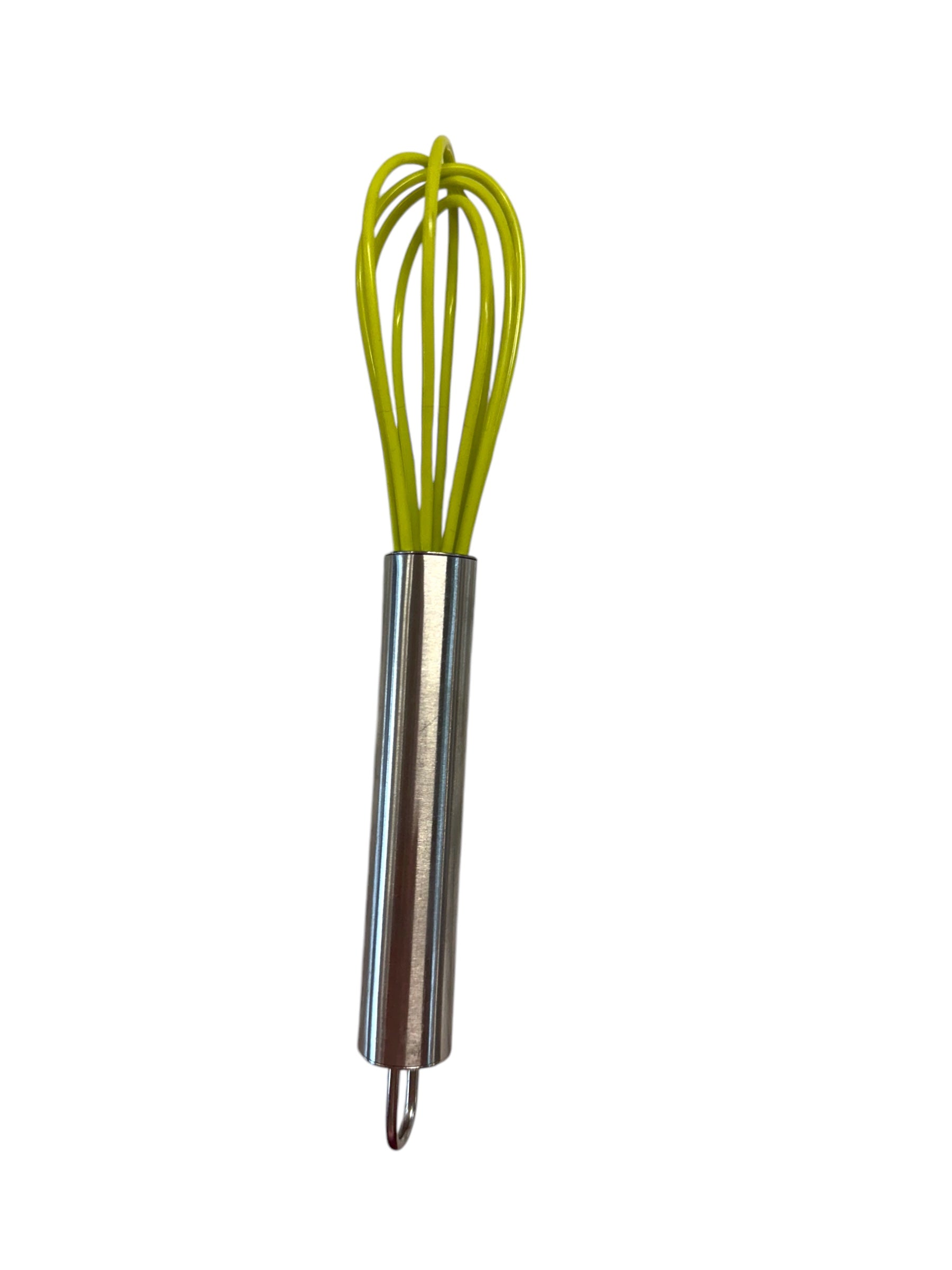 Stainless steel handle, vibrant yellow silicone loops. Available in 8", 10", and 12" sizes.