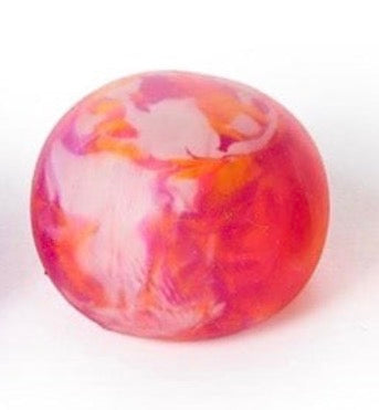 Round fidget ball with swirled pink, orange, and white colors. Available in multiple sizes.
