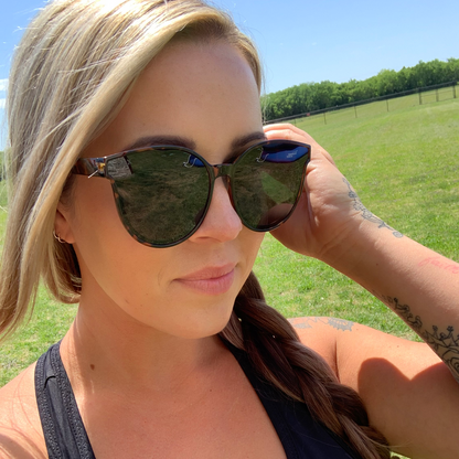 Dax Pacific Polarized Cheetah Sunglasses, available in small, medium, and large sizes.