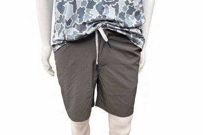 Men’s Khaki Drawstring Shorts with elastic waistband, white drawstring. Available in sizes S-XXL.