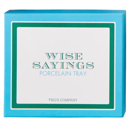 Blue and white rectangular porcelain tray with green trim, labeled "Be The Person Your Dog Thinks You Are" and "TWO'S COMPANY" at the bottom. Sizes available: not specified.