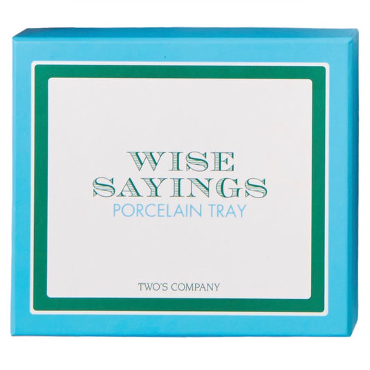 Blue and white rectangular porcelain tray with green trim, labeled "Be The Person Your Dog Thinks You Are" and "TWO'S COMPANY" at the bottom. Sizes available: not specified.