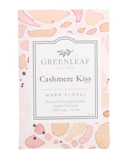 Small Cashmere Kiss Scented Sachet with pale pink and peach abstract design, 0.68 cu. in. (11 ml), warm floral scent.
