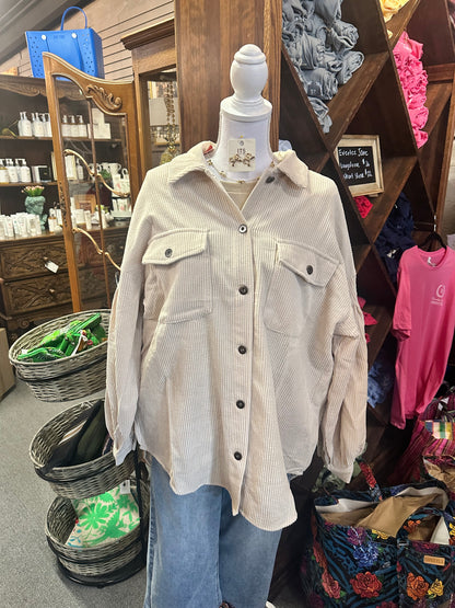 Oversized Corduroy Shacket with Balloon Sleeves