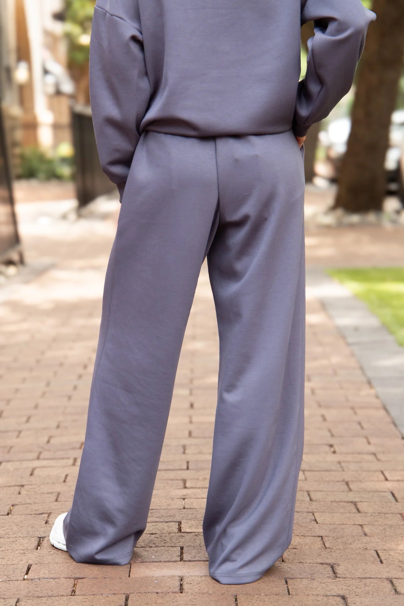Slate Blue Butter Soft Pants with a wide-leg fit. Available in sizes XS-XL.