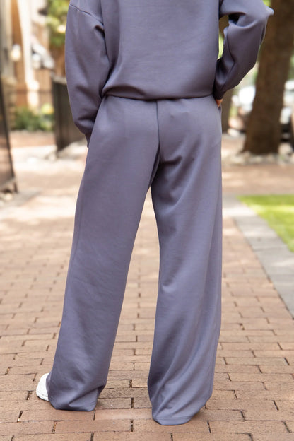 Slate Blue Butter Soft Pants with a wide-leg fit. Available in sizes XS-XL.