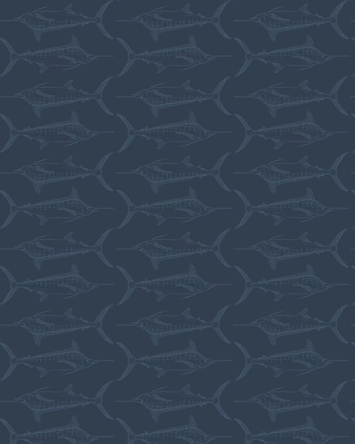 Men’s Big Catch Performance Polo Blue with blue marlin outline pattern, available in sizes S-XXL.