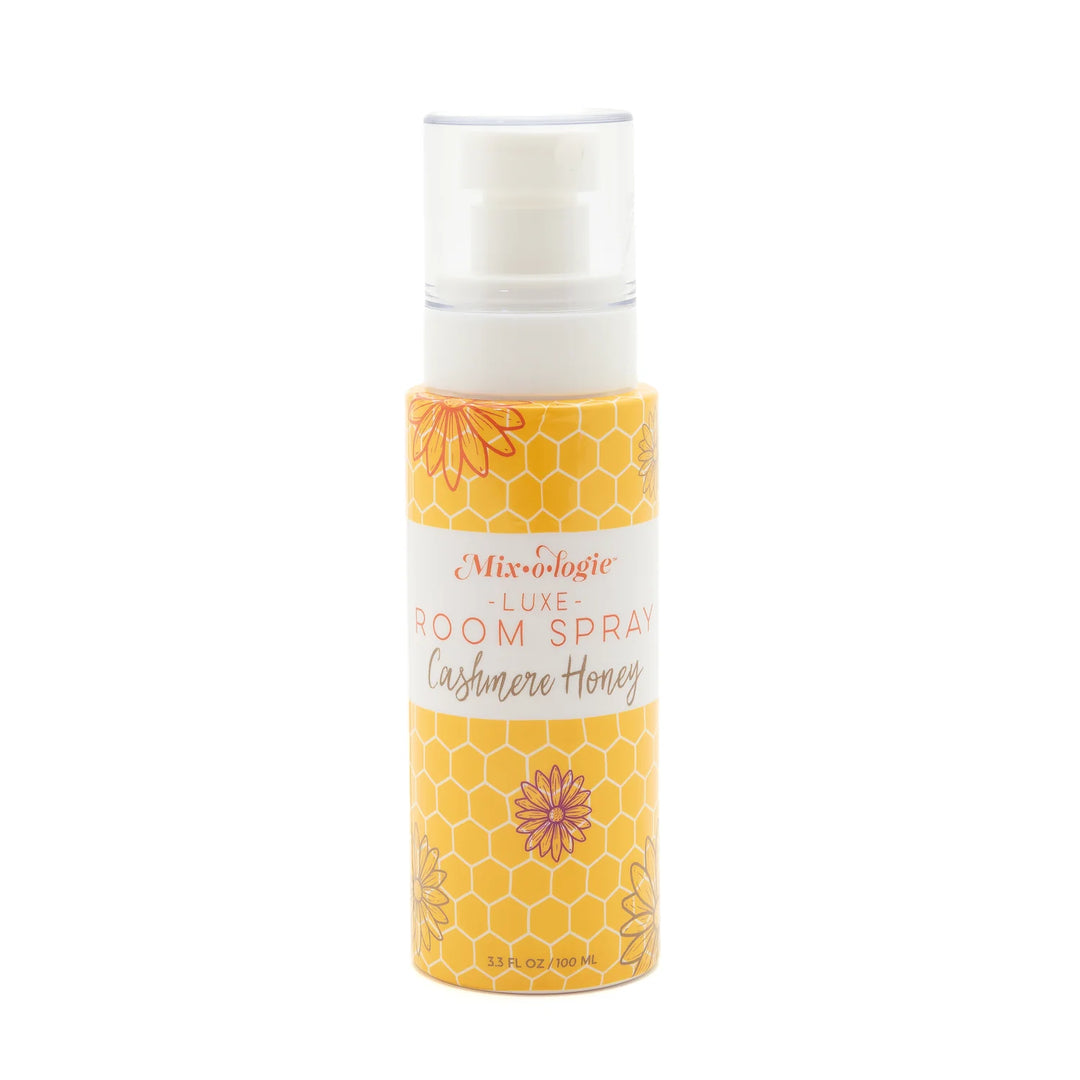 Yellow bottle with honeycomb, floral designs, white pump; warm scent. Available in 4 oz and 8 oz sizes.