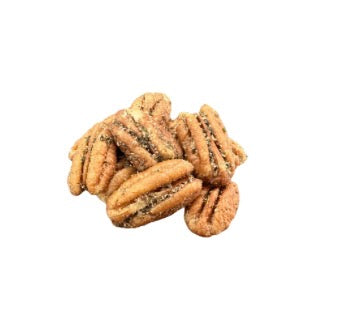 Savory pecans, available in small and large sizes.