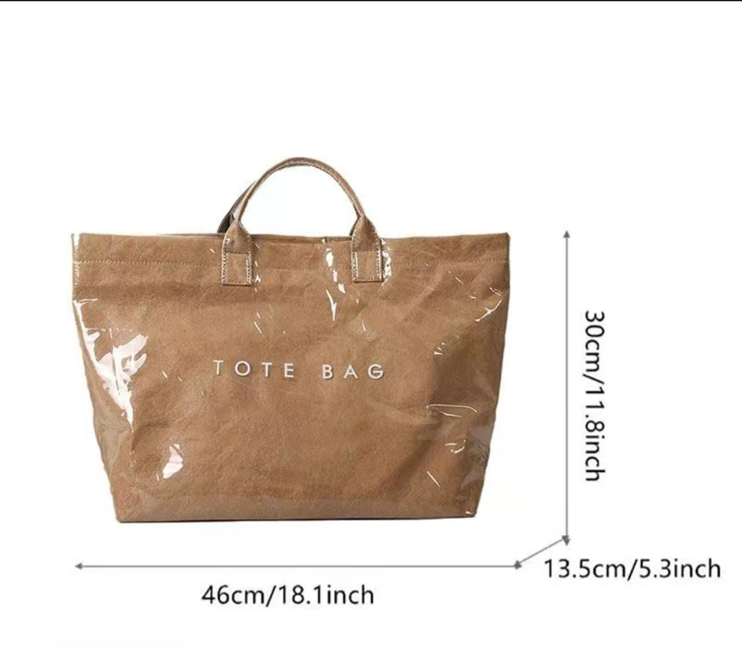 Vintage Tote Bag with "TOTE BAG" print, waterproof cover, two short handles, size: 46x30x13.5cm.