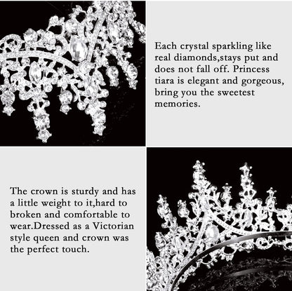 The Princess Crown: sparkling crystal tiara with sturdy, comfortable design. Victorian style. Available in S, M, L sizes.