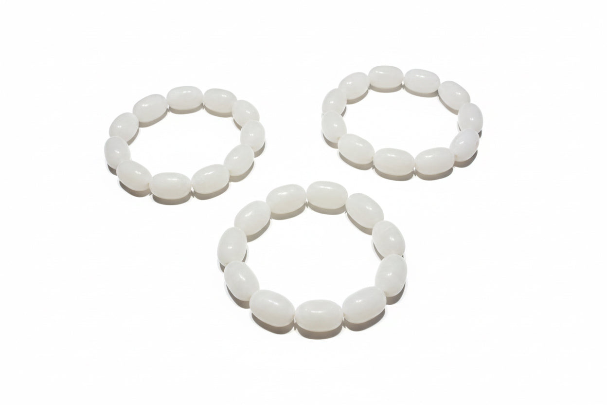 Oval Stone Stretch Bracelet with oval white stones, stretch design. Available in S, M, L.