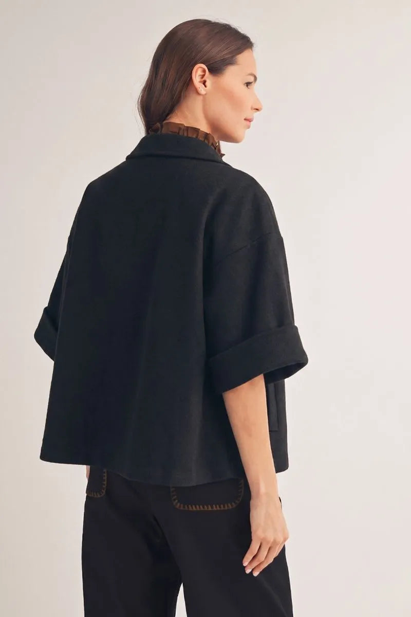 Black Half Sleeve Short Coat, available in sizes XS-XL.