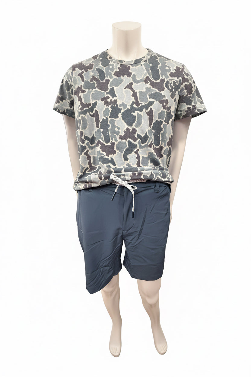 Men’s blue drawstring shorts, available in sizes S-XXL.