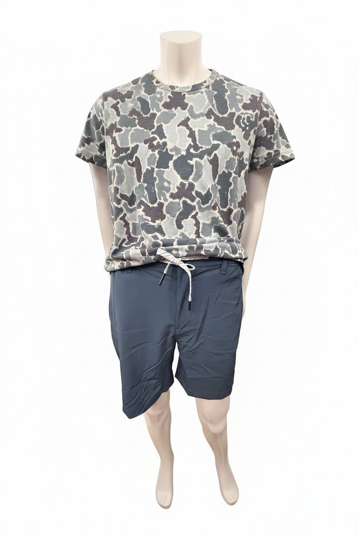 Men’s blue drawstring shorts, available in sizes S-XXL.