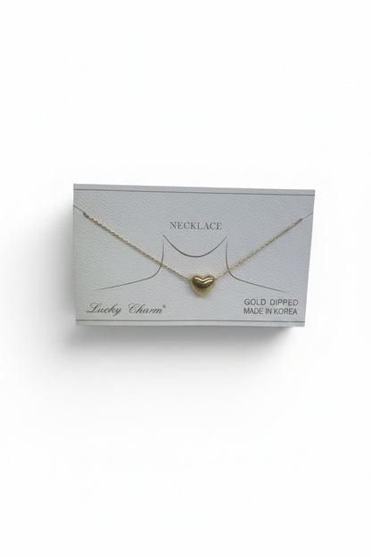 Gold Dipped Heart Dainty Necklace with small heart pendant on gold dipped chain. Sizes available: S, M, L.