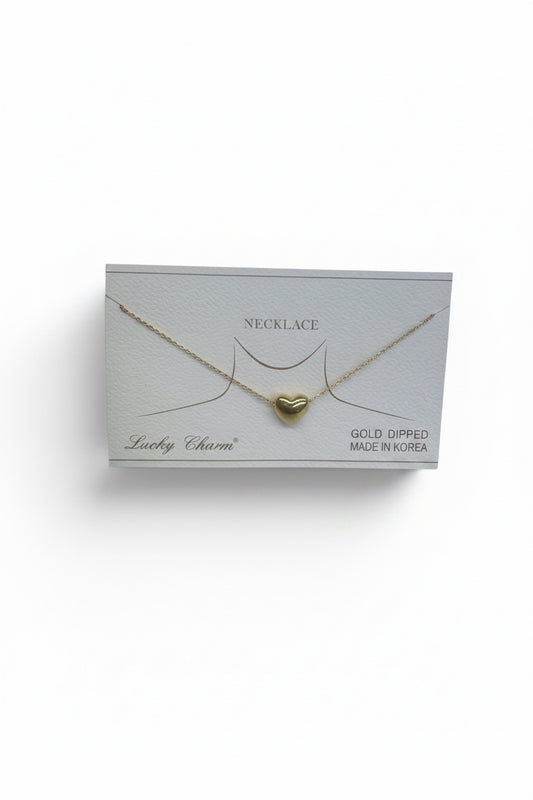 Gold Dipped Heart Dainty Necklace with small heart pendant on gold dipped chain. Sizes available: S, M, L.