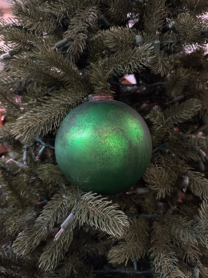 Extra large green antique matte glass ball ornament.