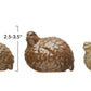 Brown and green stoneware quail figurines with reactive glaze, available in 2.5 to 3.5 inch sizes.