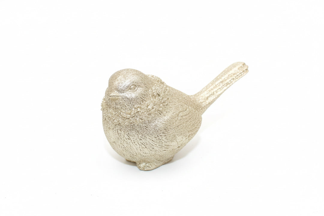 Set of four gold resin birds; available in small (3”), medium (4”), and large (5”) sizes.