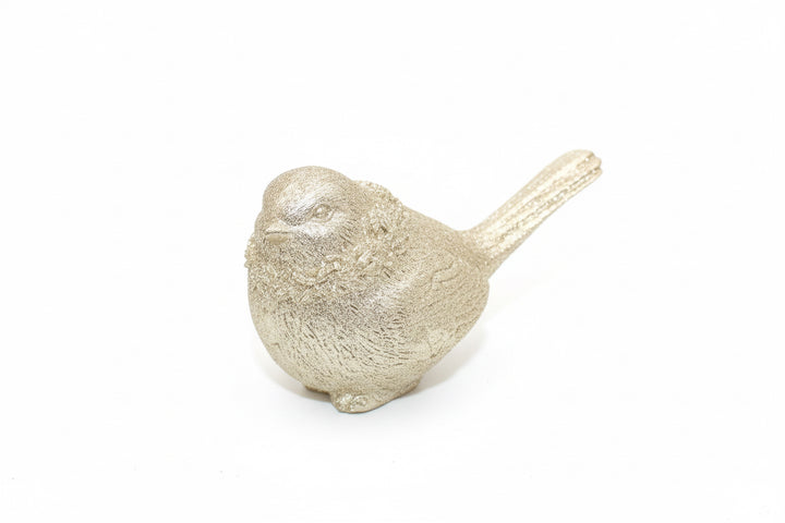 Set of four gold resin birds; available in small (3”), medium (4”), and large (5”) sizes.