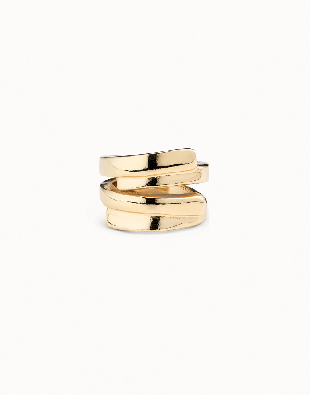 18K gold-plated Multiband Ring with a contemporary overlapping wraparound design, handcrafted in Spain; available in sizes 6, 7, and 8.