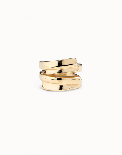 18K gold-plated Multiband Ring with a contemporary overlapping wraparound design, handcrafted in Spain; available in sizes 6, 7, and 8.