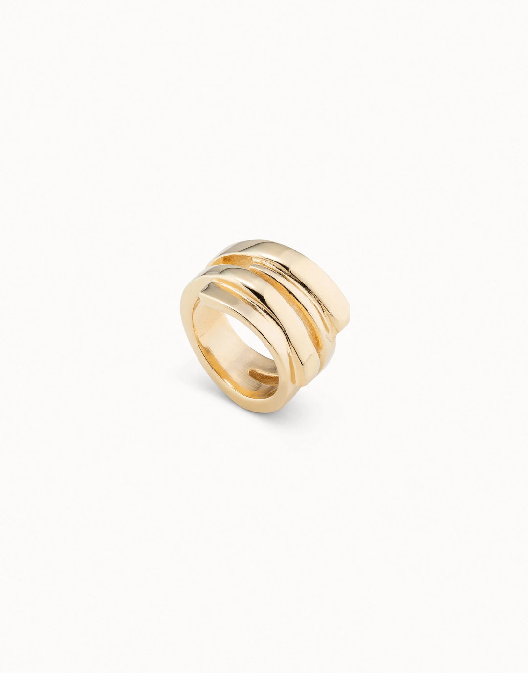 Wide 18K gold-plated Multiband Ring with modern, overlapping curved bands, handcrafted. Available in multiple sizes.