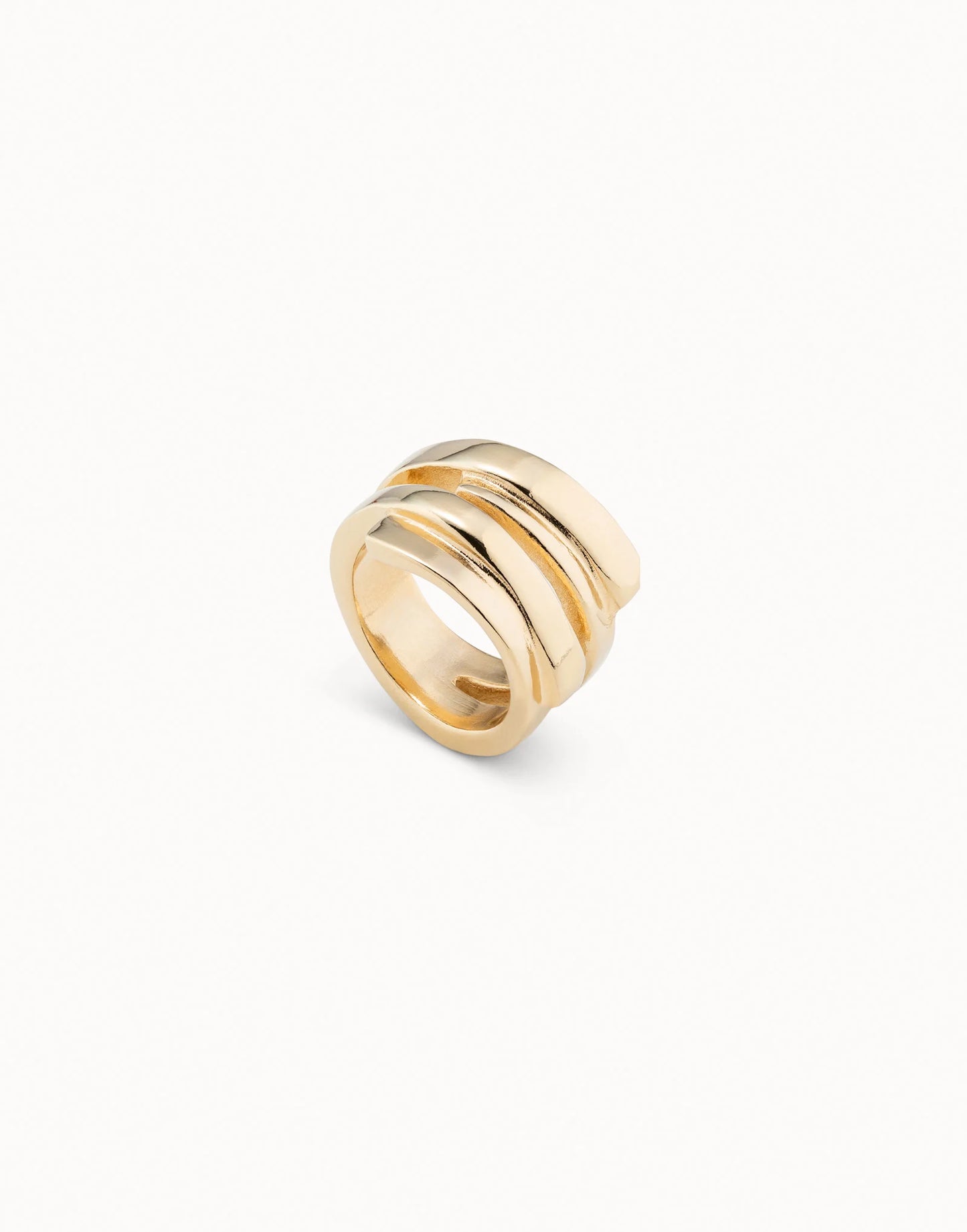 Wide 18K gold-plated Multiband Ring with modern, overlapping curved bands, handcrafted. Available in multiple sizes.