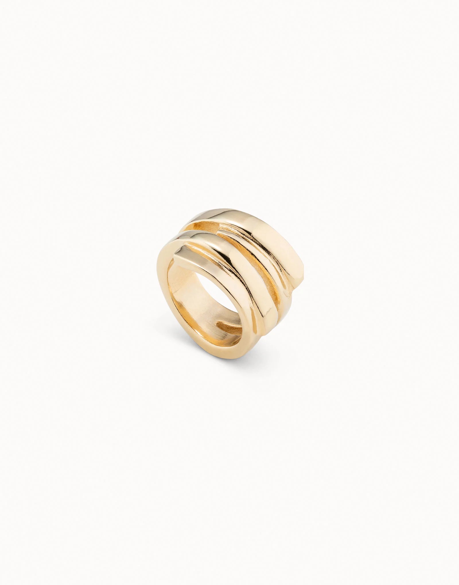 Wide 18K gold-plated Multiband Ring with modern, overlapping curved bands, handcrafted. Available in multiple sizes.