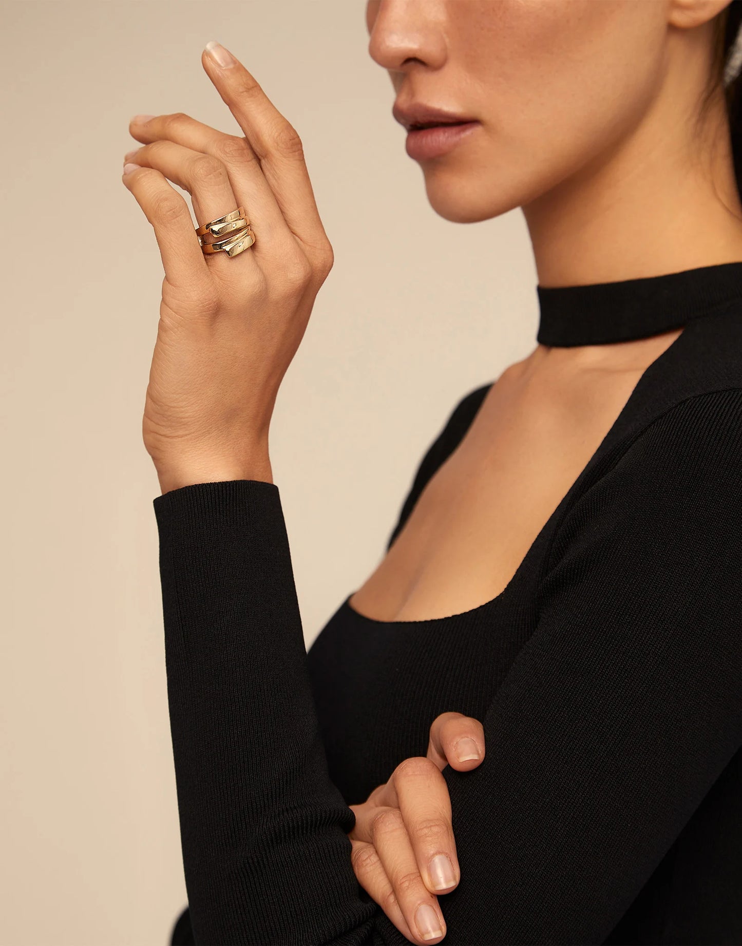 The Multiband Ring is an 18K gold-plated, handmade piece from Spain. Available in sizes 5–9.