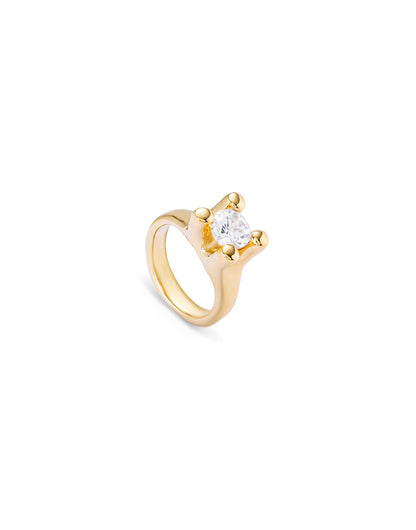Gold ring with a round white cubic zirconia in a modern prong setting, available in sizes 5-9.