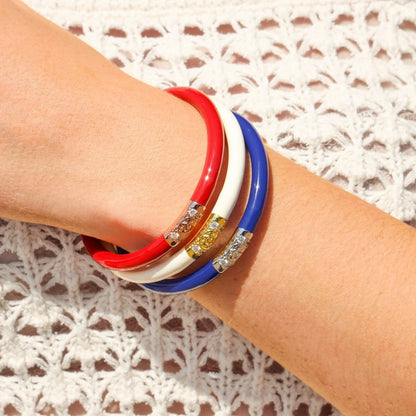 America Three Kings AWB® Stack: red, white, and blue bangles with jeweled accents. Available in sizes S/M/L.