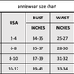 AnnieWear size chart for Comfort Stretch Straight Leg Frayed Hem Jeans, sizes S–XL, shows US sizes and body measurements.