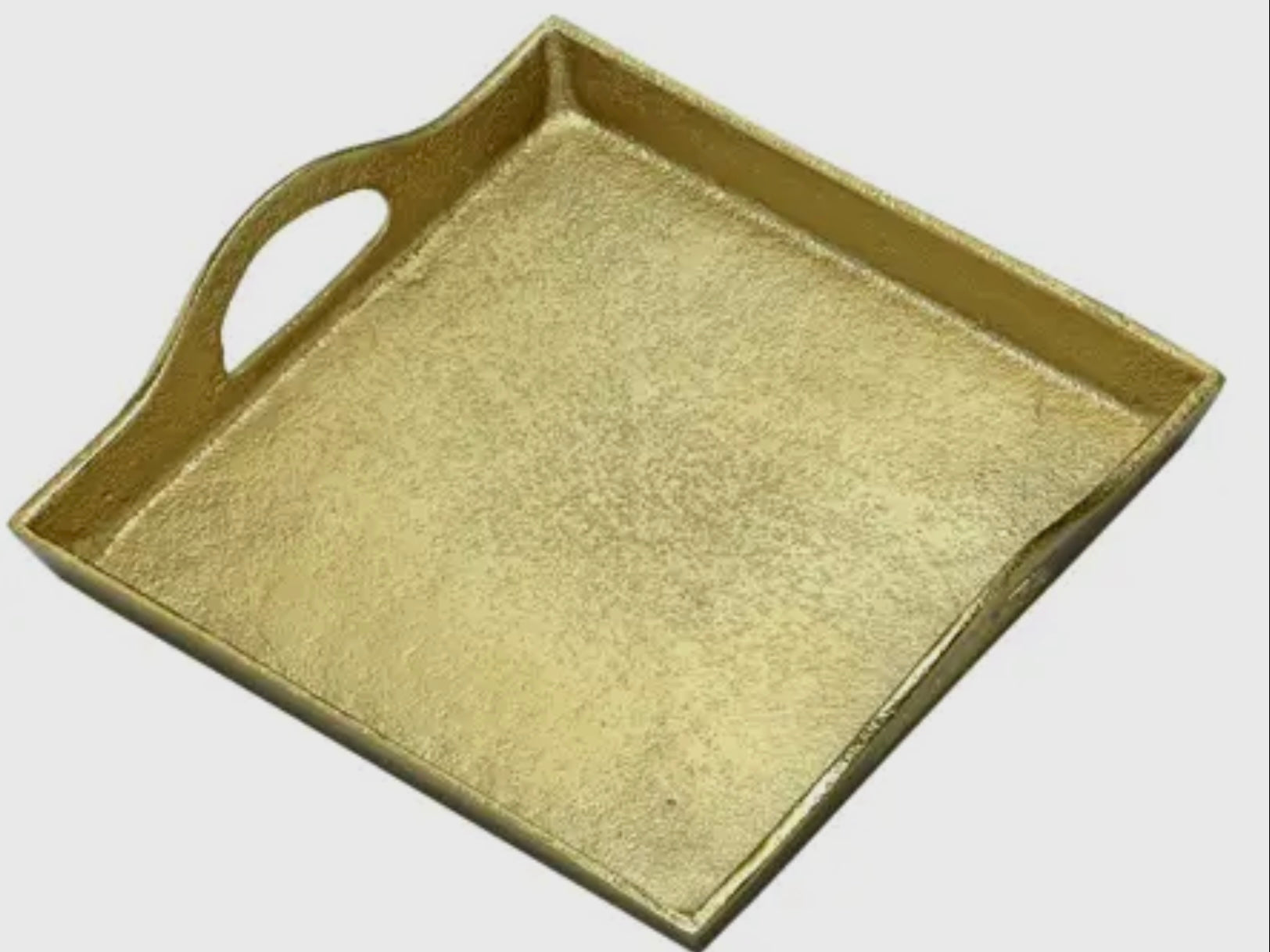 Gilded Square Gold Tray with elegant handles, stylish gold finish; available in small, medium, and large sizes.