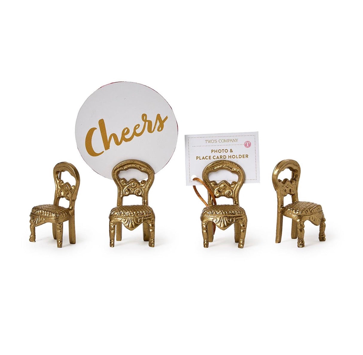 Four small, elegant Sit Please Chair Photo/Place Card Holders. Sizes available: standard card size.
