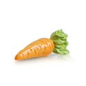 Small, glossy ceramic carrots with orange bodies and green leafy tops. Available as minis. Hand wash only.