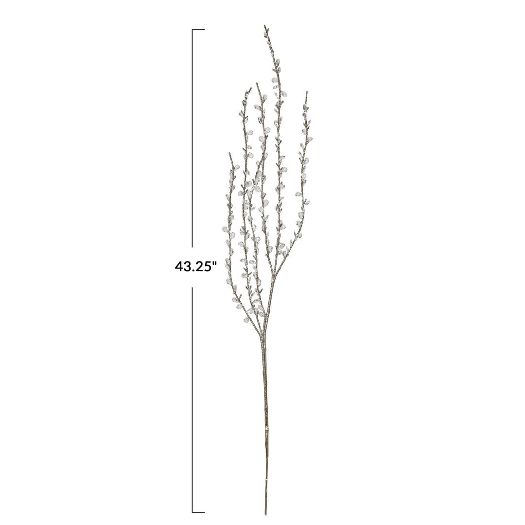 43.25-inch champagne-colored faux twig spray with glitter and faceted clear acrylic jewels.