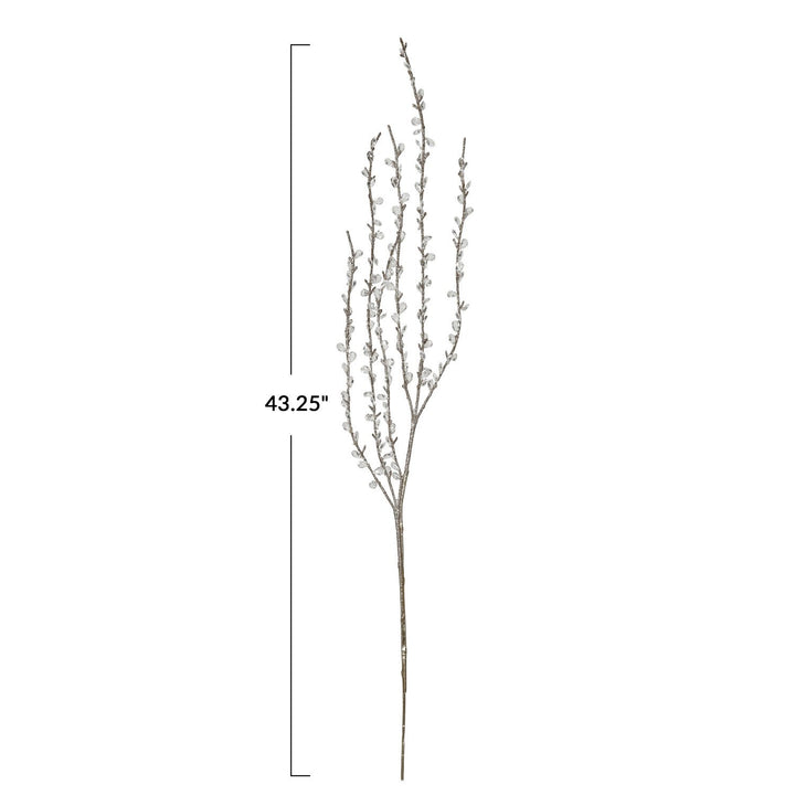 43.25-inch champagne-colored faux twig spray with glitter and faceted clear acrylic jewels.
