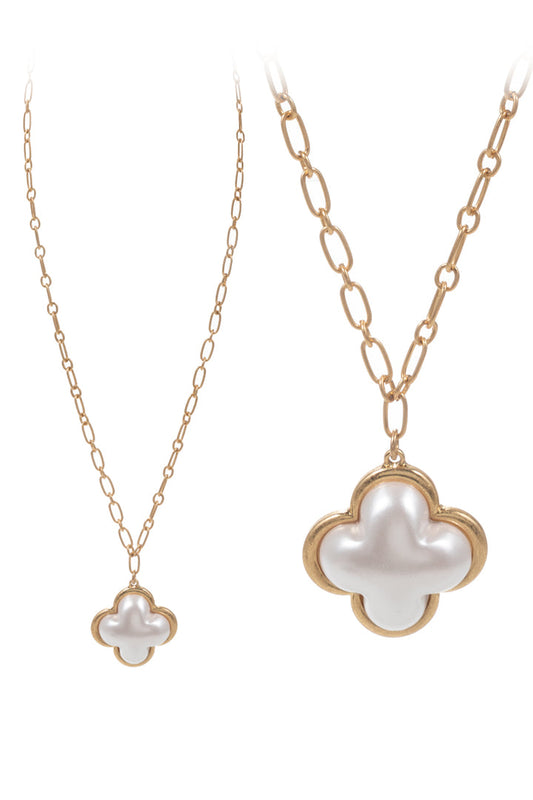 Gold Chain 32” Necklace with Pearl and Gold Clover